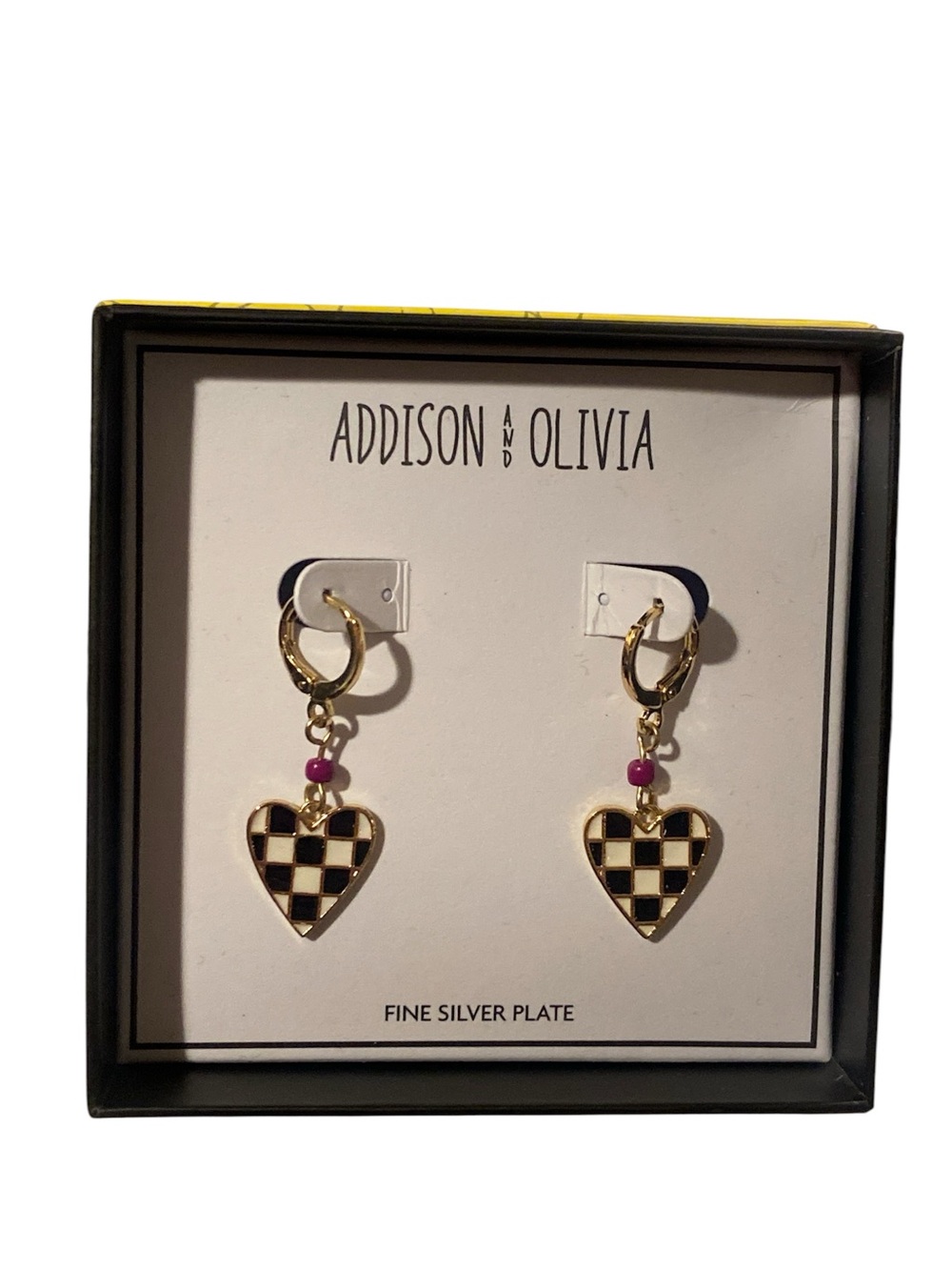 New Addison & Olivia checkered heart charm gold-tone earrings